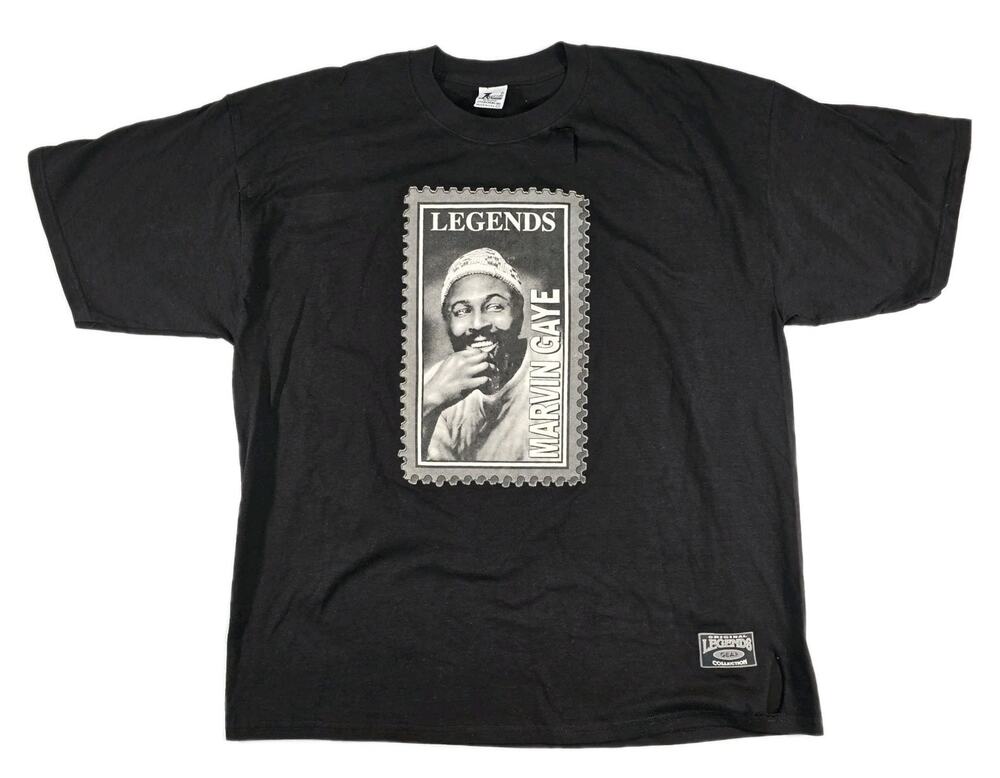 Vintage Original Legends Marvin Gaye Black Graphic T-shirt With 2 Rips Men's 2XL